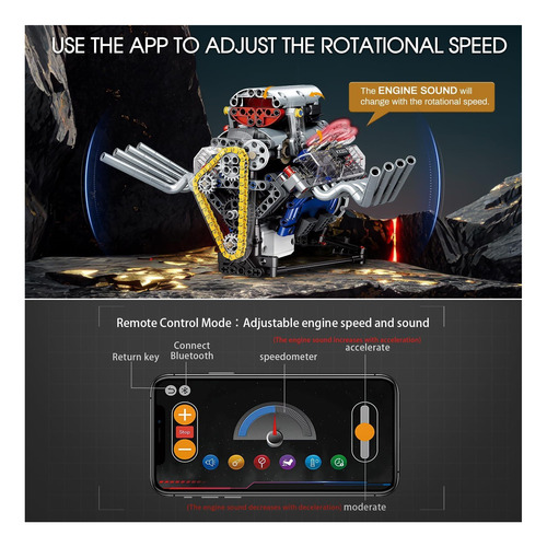 Kit De Modelo De Motor Bricxor V8 Que Funciona, Controlado E