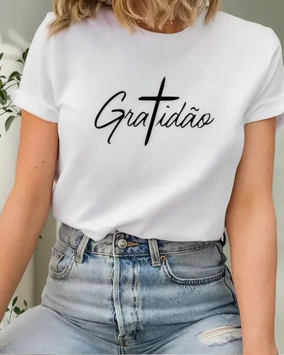 Blusa T-shirt Camiseta Feminina Gratidão 100% Algodão Casual