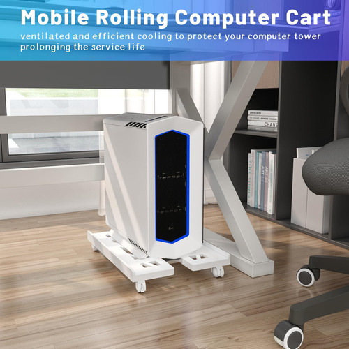 Soporte De Cpu Móvil Ajustable Con Ruedas Giratorias Blanco