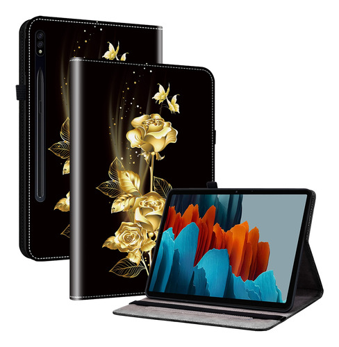 Funda De Piel Dorada Para Samsung Galaxy Tab S7 Fe/s8+/s7+