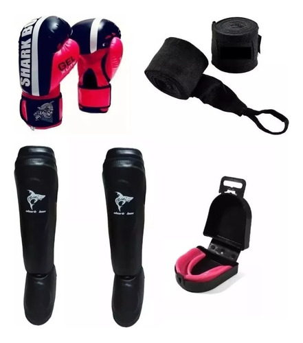 Kit Kick Boxing,mma, Guante Profesionales+tibial+venda+bucal