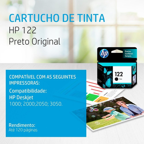 Imagem 3 de 10 de Cartucho Hp 122 Preto Original Ch561hb - 1000 2050 3050 2000