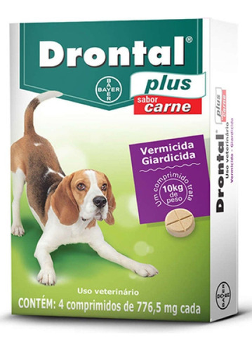 Vermífugo Drontal Plus Cães 10kg Sabor Carne 4 Comprimido