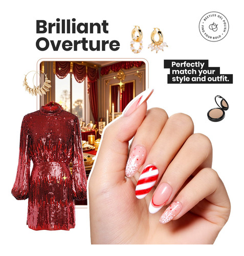 Set De Esmaltes De Uñas Beetles Red Glitter Burgundy, 6 Unid