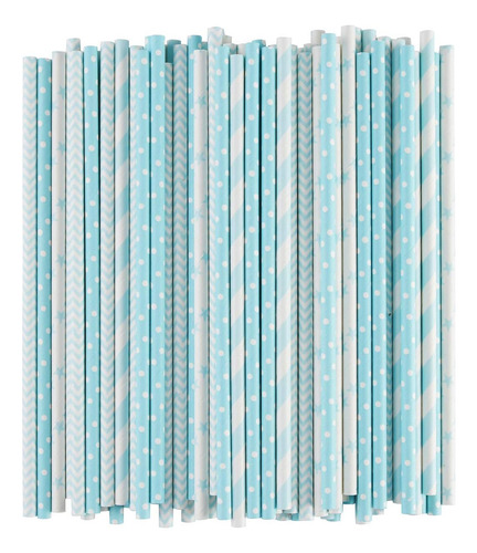 Alink Pajitas De Papel Biodegradables De Color Azul Claro Y