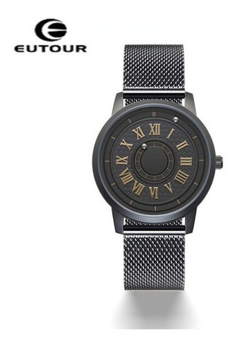 Reloj De Acero Inoxidable De Cuarzo Analógico Casual Eutour Color del fondo Black Digital Golden