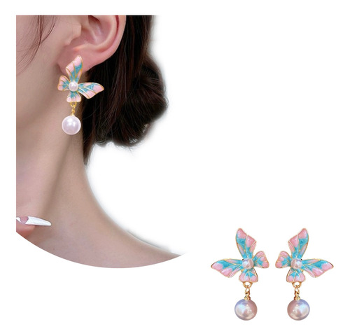 Pendientes Arete Mariposa Tridimensionales Perla Uso Diario.