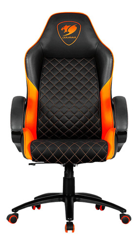 Silla de escritorio Cougar Fusion gamer ergonómica  negra y naranja con tapizado de cuero sintético