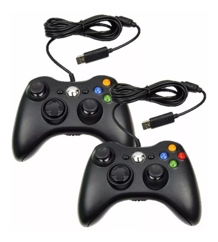 Kit 2 Controle Para Xbox 360 Pc   Com Fio Joystick