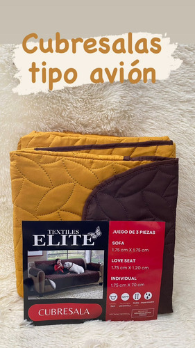 Cubre Sala Doble Vista Tipo Avion 3 Piezas Impermeable Chocolate Mostaza