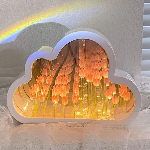 Luz Nocturna Con Espejo De Tulipán De Nube Para Dormitorio Lila Lila