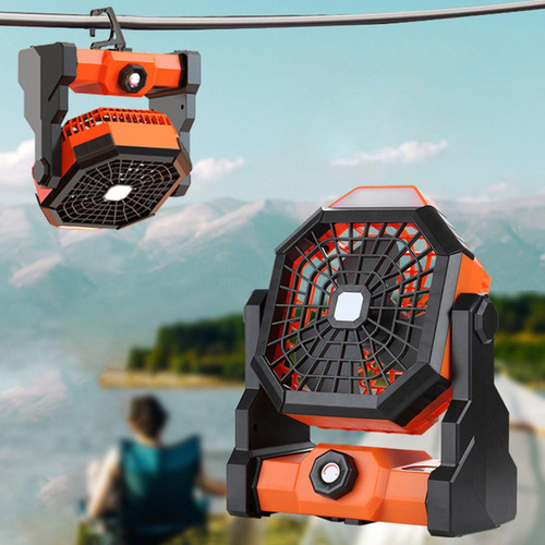 Ventilador De Camping Con Linterna Led, Ventilador Naranja