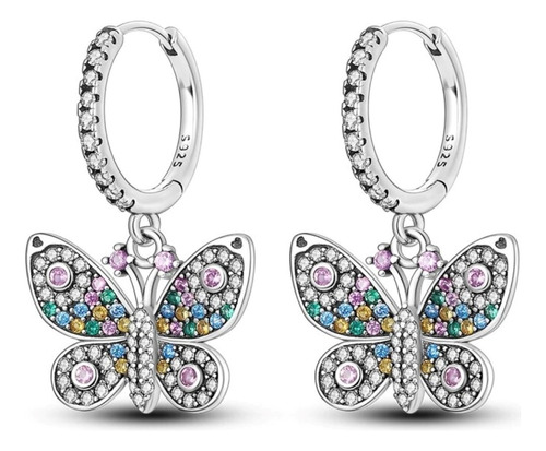 Aros Argolla Mariposa En Pavé Con Circonita De Plata Ley 925