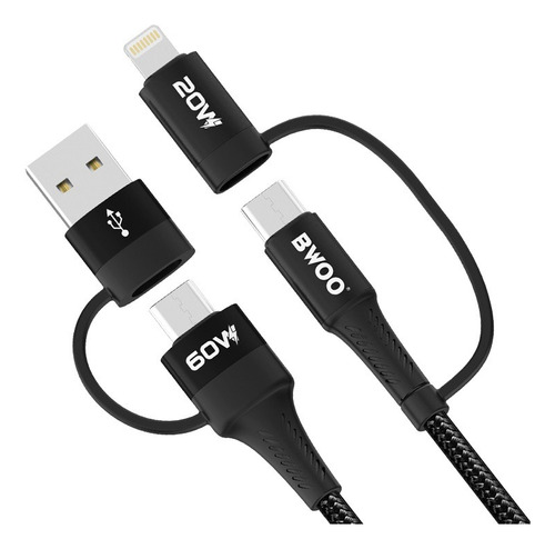 Cable De Datos Y Carga  4 En 1 Usb. Usb-c (x2)y Lightning