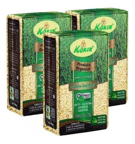 Arroz Cateto Tipo 1 Integral Orgânico Korin Pacote 1kg 3un