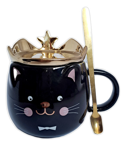 Taza Gato Negro Cerámica Catlover Kawai