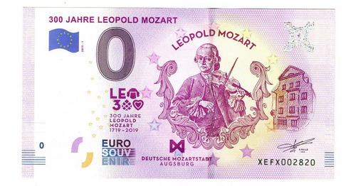 Billete 0 Cero Euro Leopold Mozart 300 Aniver. Alemania 2019
