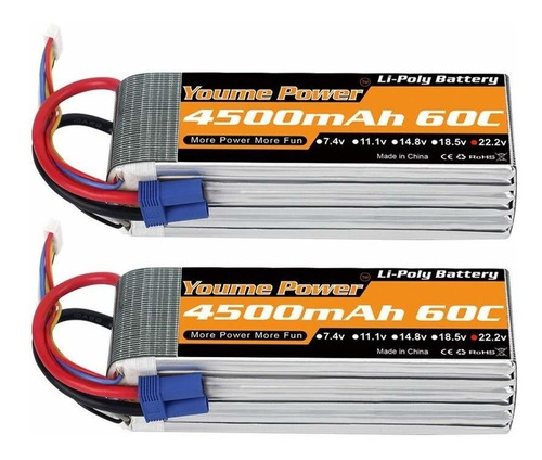 2 Baterias Lipo Youme 6s 22.2v 4500mah 60c Con Ec5 Plug Par