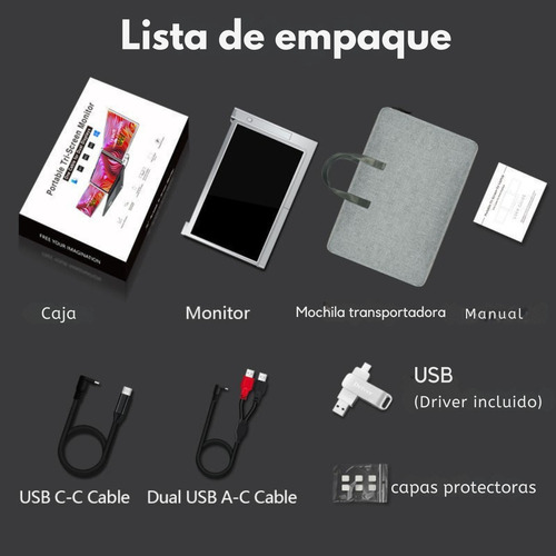 Mr. Gadgets Doble Monitor Portatil Para Laptop 14 Pulgadas Modelo S400 Full Hd 1080p, Ips, Plug & Play, 180°, Usb C, Usb A, 1 Cable 2 Pantallas, Compatible Con Windows, Mac Os, M1, M2, M3, M4, Linux,