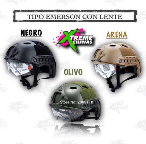 Emerson Casco Gotcha Táctico Paintball Lente Olivo Xtreme P