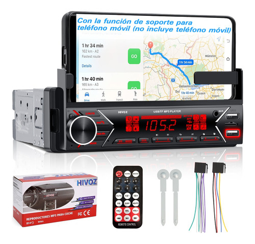 Auto Estéreo Reproductor Mp3 Radio Bluetooth Y Soporte Móvil