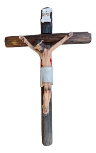 Cristo, Crucifico De Madera, Jesus 38cm Figura Resina 