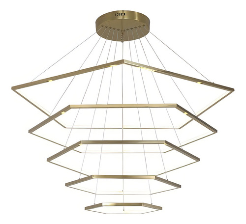 Pendente Lustre 5 Anéis Aros Hexagonal Moderno Luxo Dourado 110v/220v