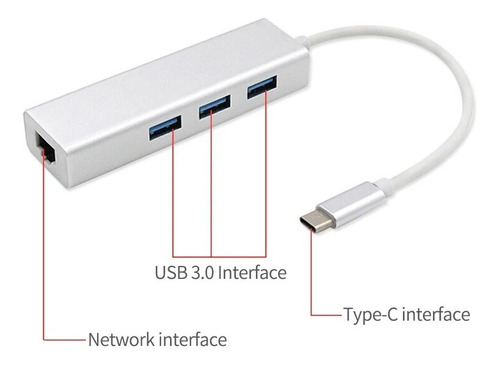 Hub Adaptador Tipo C A Rj45 Gigabit + 3 Puertos Usb 3.0 Mac