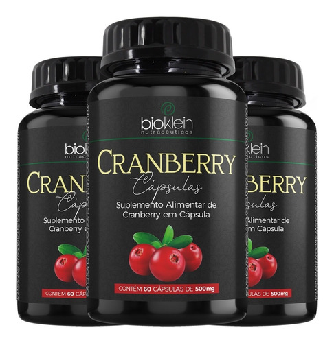 Kit 3 Cranberry Extrato 500mg 60 Cápsulas Bioklein Sabor Sem Sabor