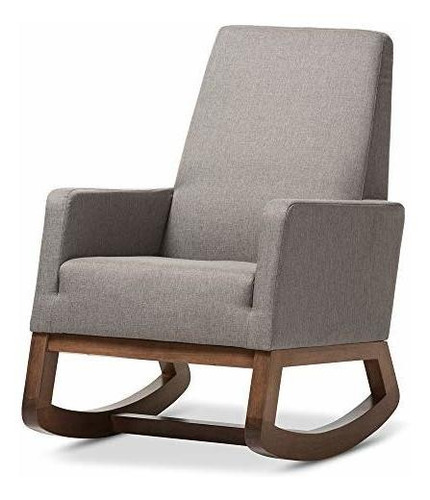 Sillón Mecedor De Tela Y Madera Estilo Retro Moderno, Gris