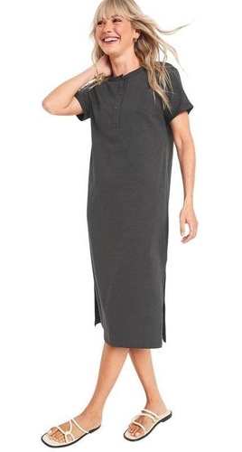 Vestido Mujer Old Navy Manga Corta Henley Gris