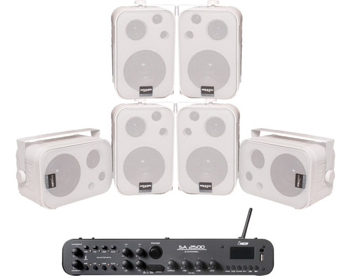 Kit Amplificador Sa2500 + 6 Sp400 Ll Áudio Bt Usb Fm Top Cor Branco Potência De Saída Rms 180 W 110v/220v