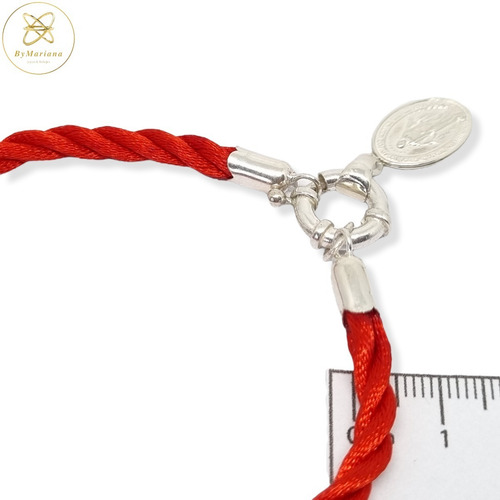 Pulsera Plata Hilo Seda Rojo Dije Medalla Milagrosa Marinero