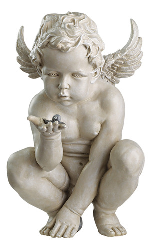 Estatua Querubin C/caracol Deco De Hogar 38cm Resina Piedra