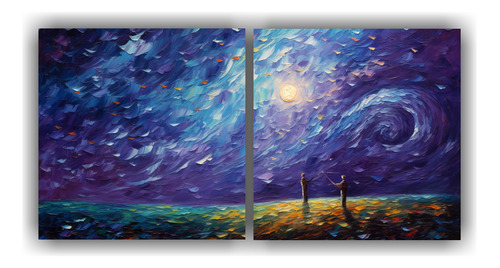 160x80cm Cuadro Inspirador Nocturno Hombre Cometa Morado Tur