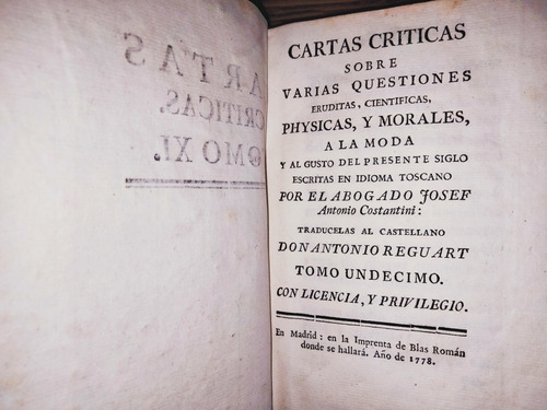 Cartas Críticas Tomo Ix Josef Antonio Costantini Año De 1778