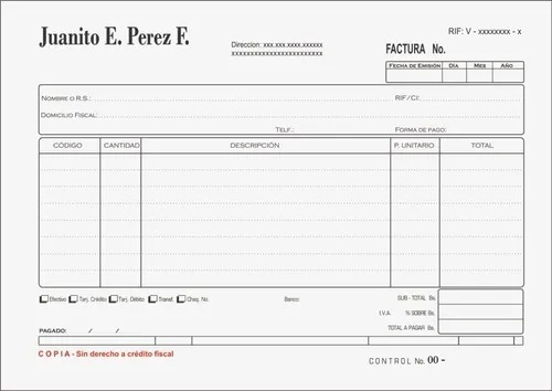 Talonario Factura Fiscal Seniat Autorizado Recipes Membrete