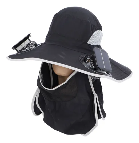 Black Black Solar Fan Hat Wide Brim Outdoor Fishing