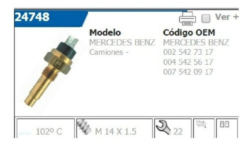 Bulbo Sensor Temperatura  Mercedes Benz Camion