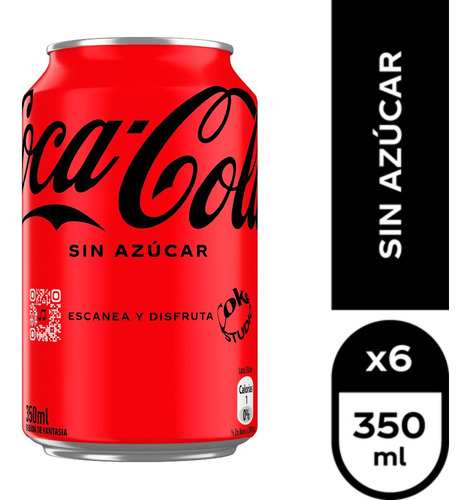 6x Bebida Coca Cola Sin Azúcar Lata 350cc