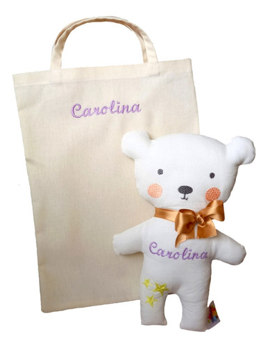 Muñeco Apego Oso + Bolsa Personalizado Nombre Montessori