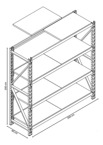 Estantería Rack Metálica 4 Niveles 800kg 60x200x200cm