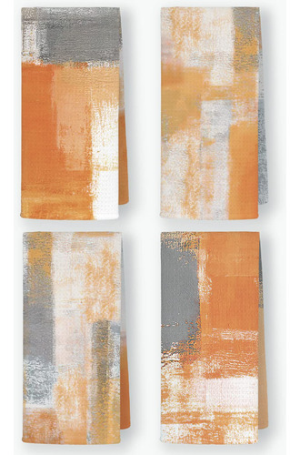 4 Toalla Baño Mano Abstracta Moderna Color Naranja 16