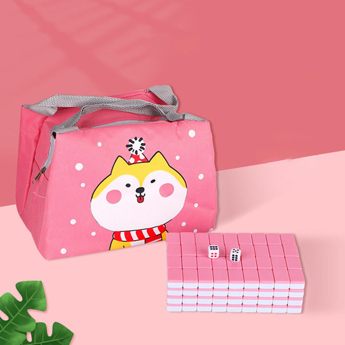 Juego De Mahjong De Viaje Portátil Con Regla, 2 Dados, Rosa