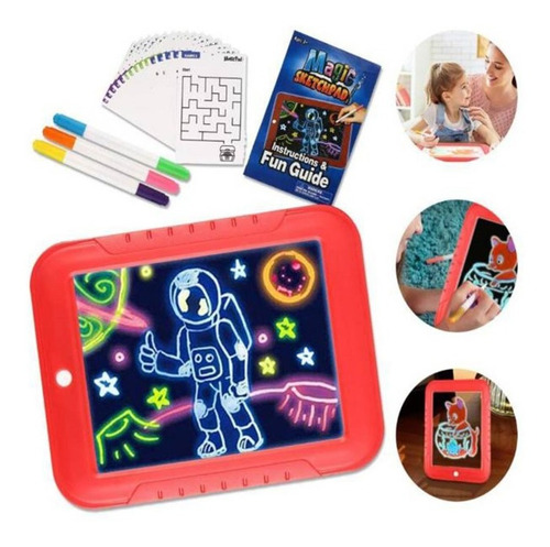 Tablero De Dibujo Magic Pad Luz Led + Marcadores + Plantilla