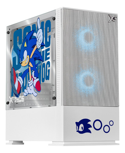 Gabinete Gamer Xtreme Pc Gaming Sonic Comic Edition Mini Torre Micro Atx 3 Fan Argb Mesh Cristal Templado