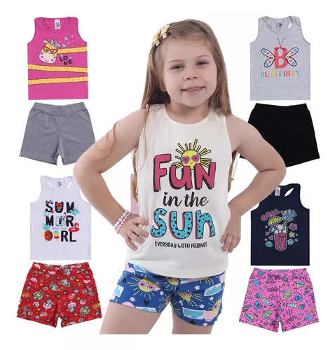 KIT Roupas De Crianças 5 Conjuntos de Verão Regatas De Menina