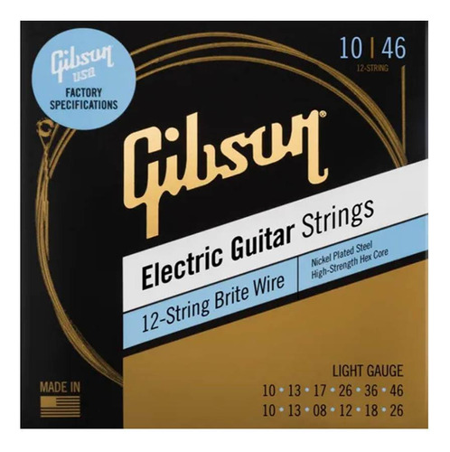 Encordoamento Gibson Guitarra 12 Cordas 010 046 Brite Wire
