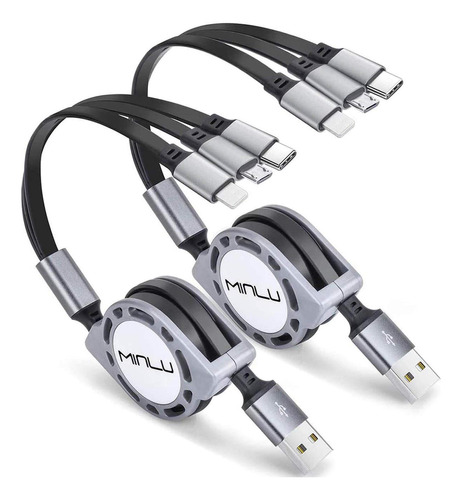 Cable De Carga Mltiple 3a Minlu Paquete De 2 Cables Usb Retr