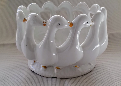 Centro / Frutera De Mesa Y 3 Patos De Cerámica Blanco (Usado)